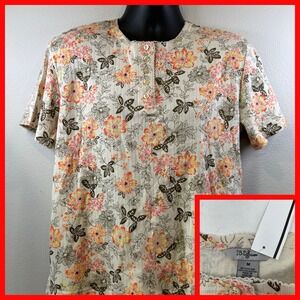 IB Diffusion Fall Floral Print Short Sleeve Shirt Size M
